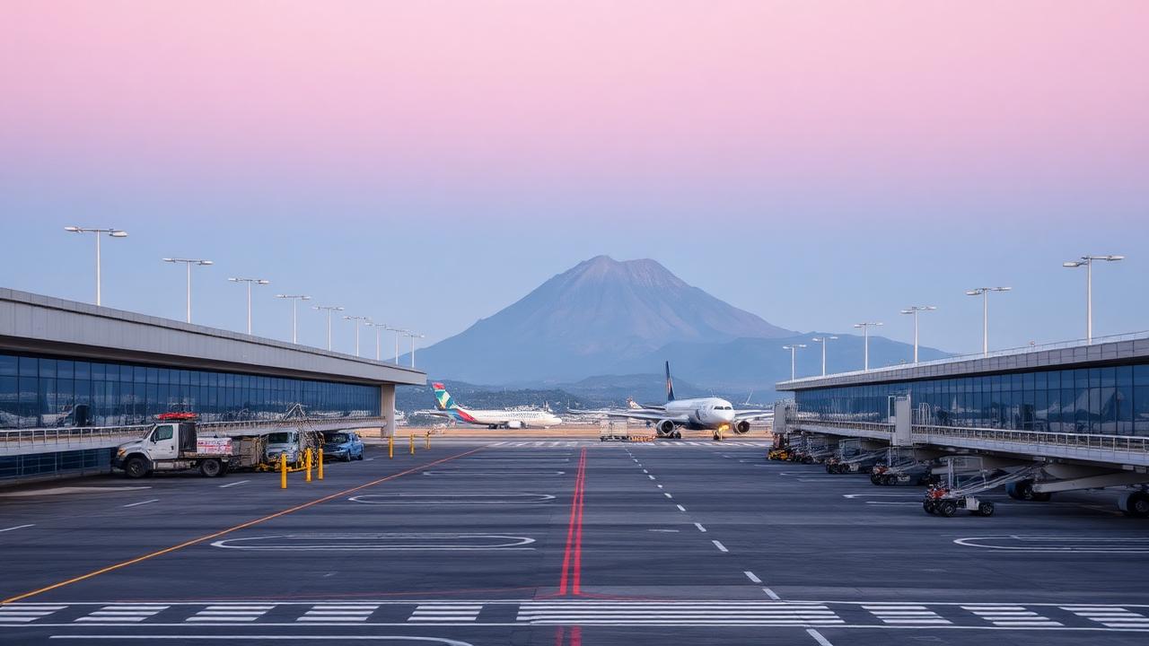 Flughafen Neapel mit Vesuv im Hintergrund