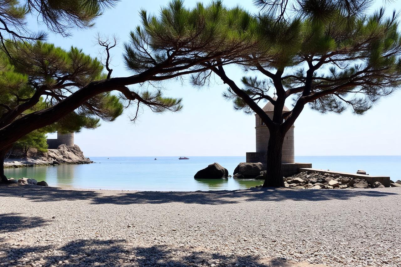 Kleine Bucht Spiaggia di Fornillo bei Positano mit Wachturm im Hintergrund