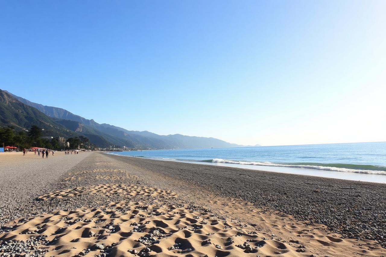 Langer Strand und Promenade von Maiori an der Amalfiküste