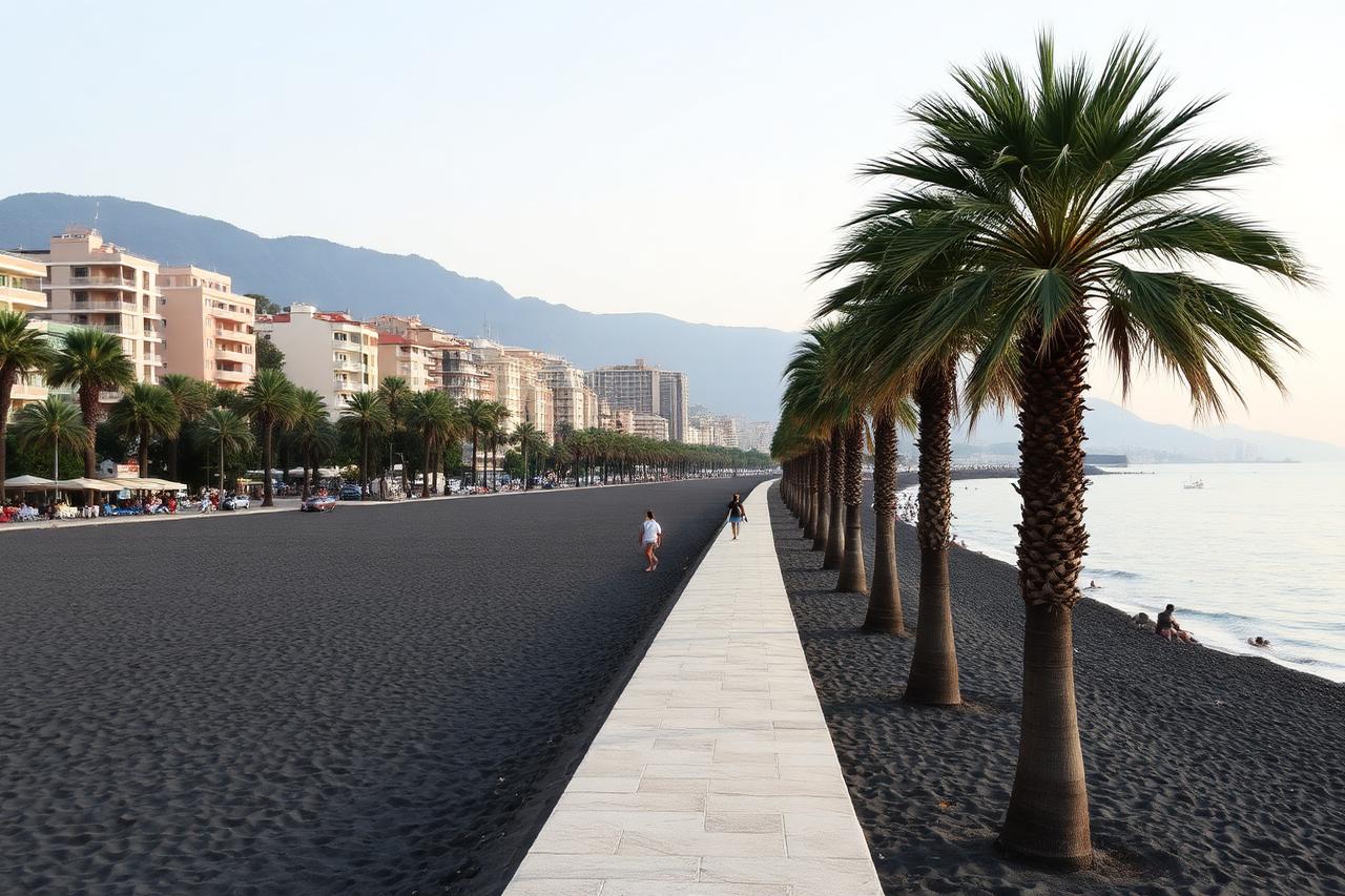 Stadtstrand Santa Teresa in Salerno mit Promenade und Tyrrhenischem Meer