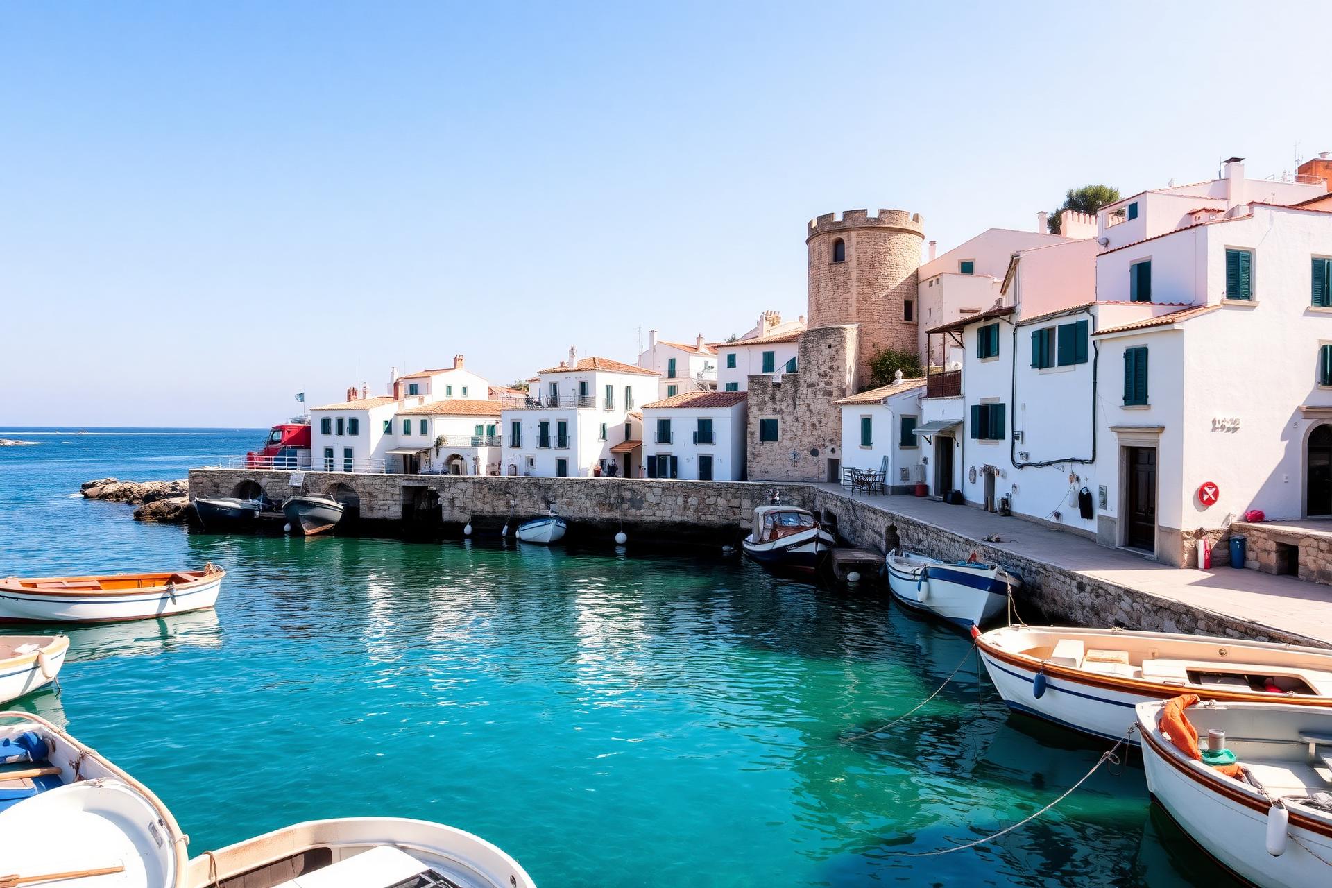 Kleiner Hafen und Häuser des Fischerorts Acciaroli im Cilento