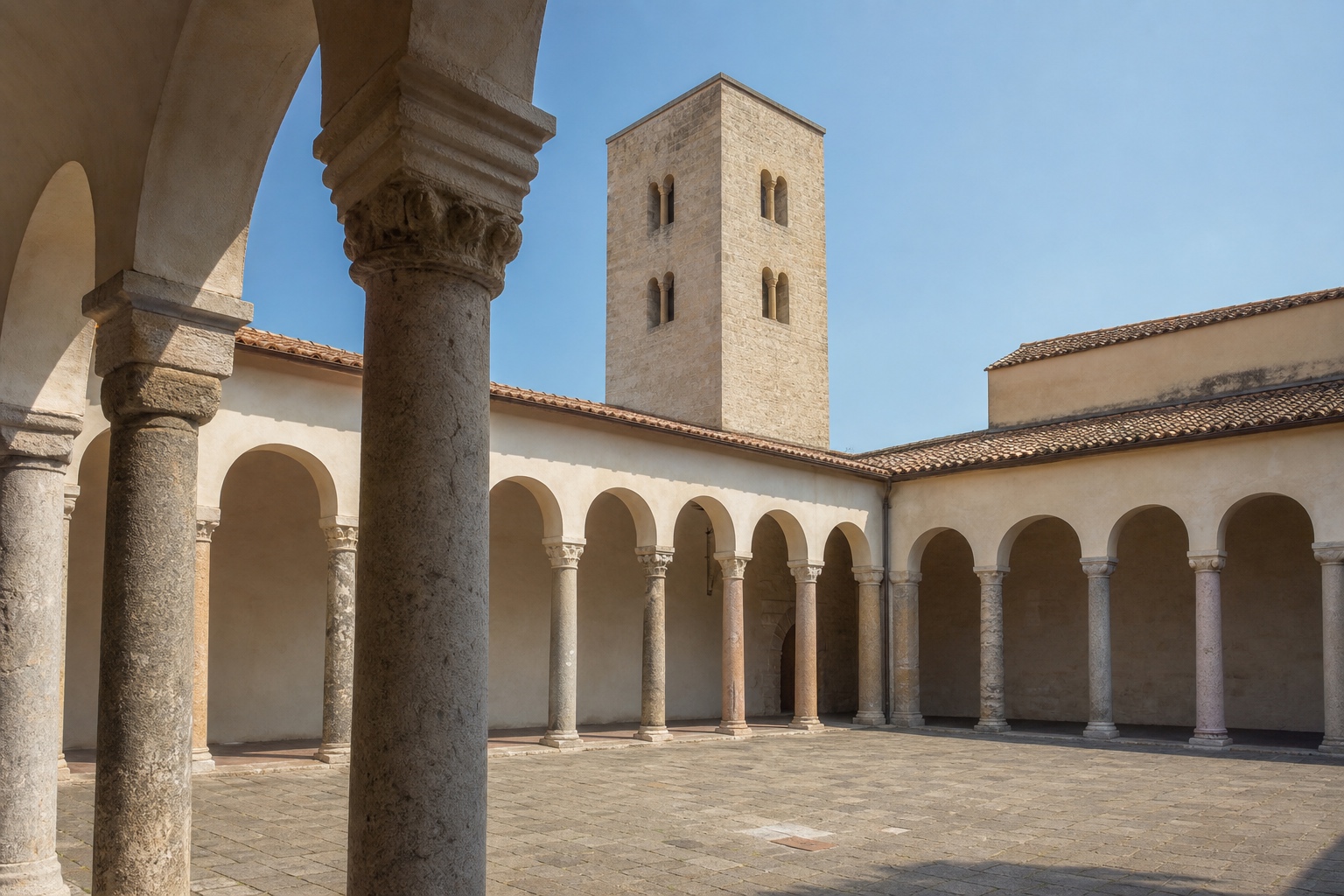 Atrium des Doms von Salerno mit Arkaden aus antiken Säulen